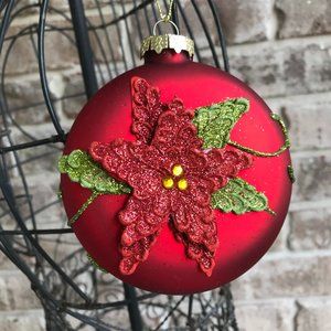 Poinsettia Ornament Christmas Glass Winter Flower